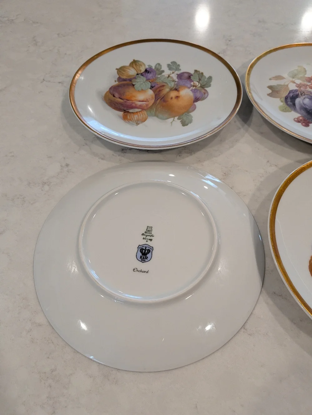 Bavaria Orchard Porcelain Fruit Accent Plates with Gold Rim - Set of 4 (White)